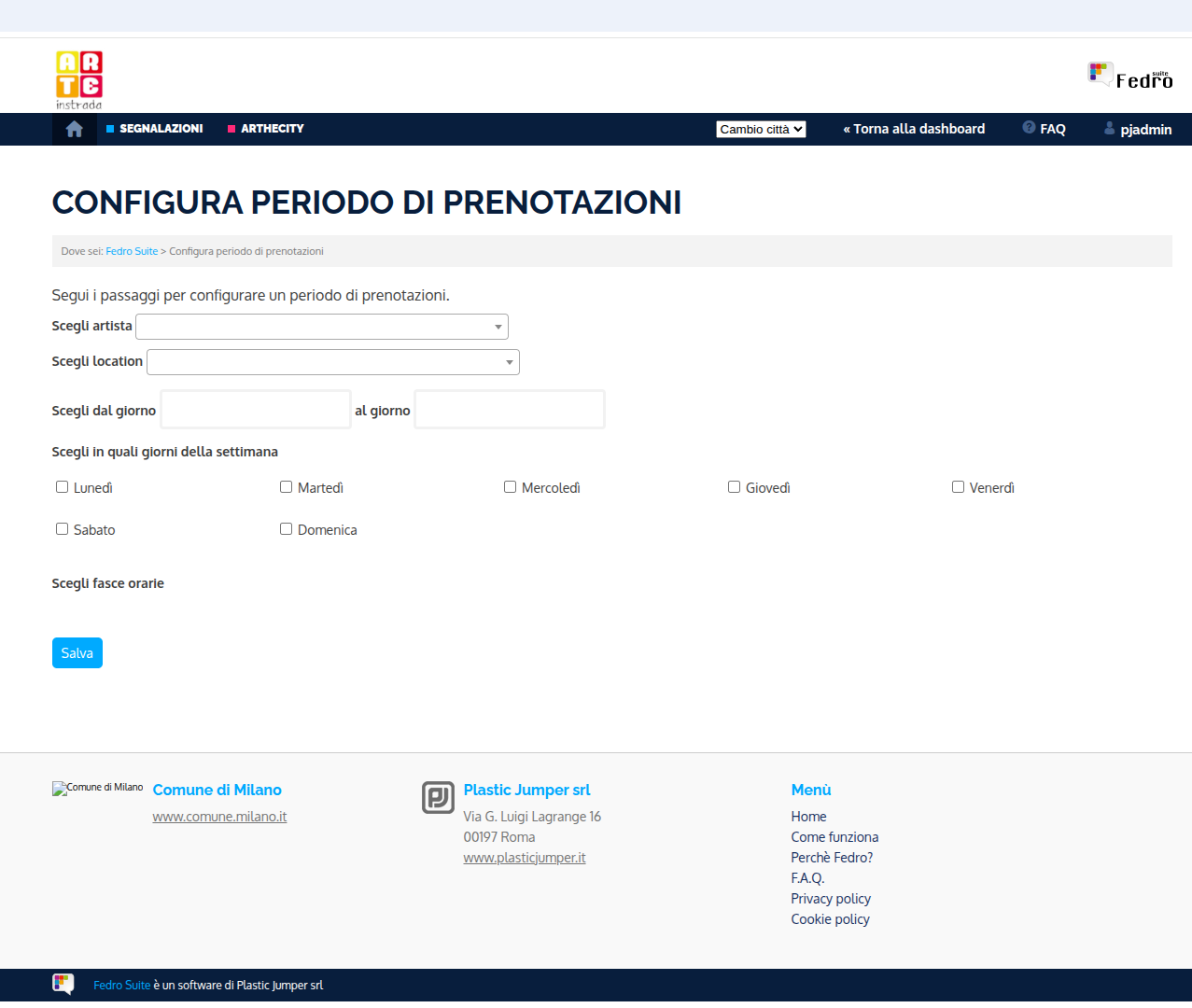 Configurazione periodo di prenotazione admin