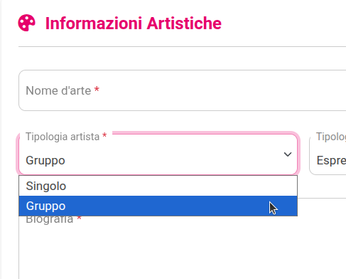 iscrizione artisti gruppi