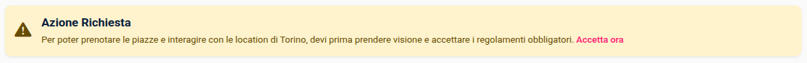 Messaggio accettare regolamenti
