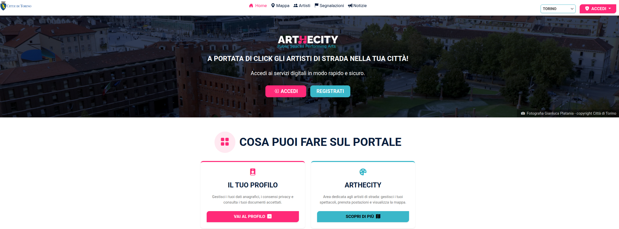 Schermata principale HOME (pre accesso)