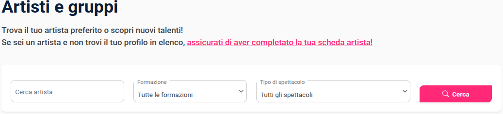 Schermata selezione artisti