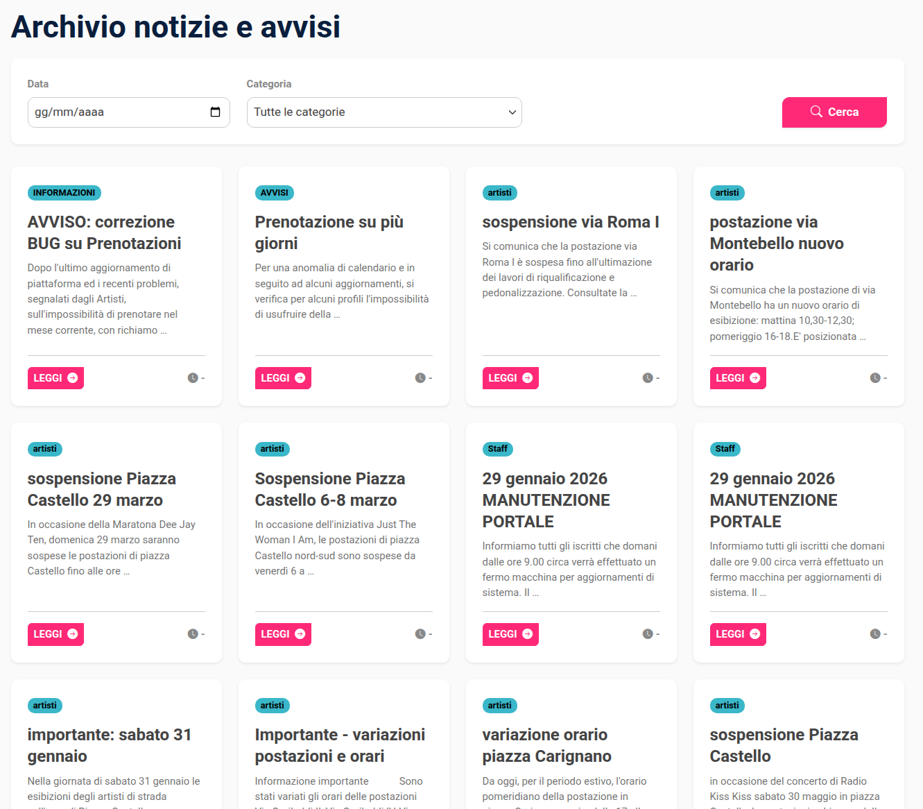Schermata Notizie