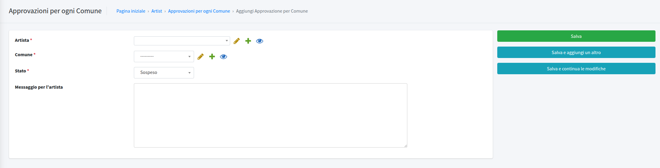 Admin Aggiungere approvazione comune