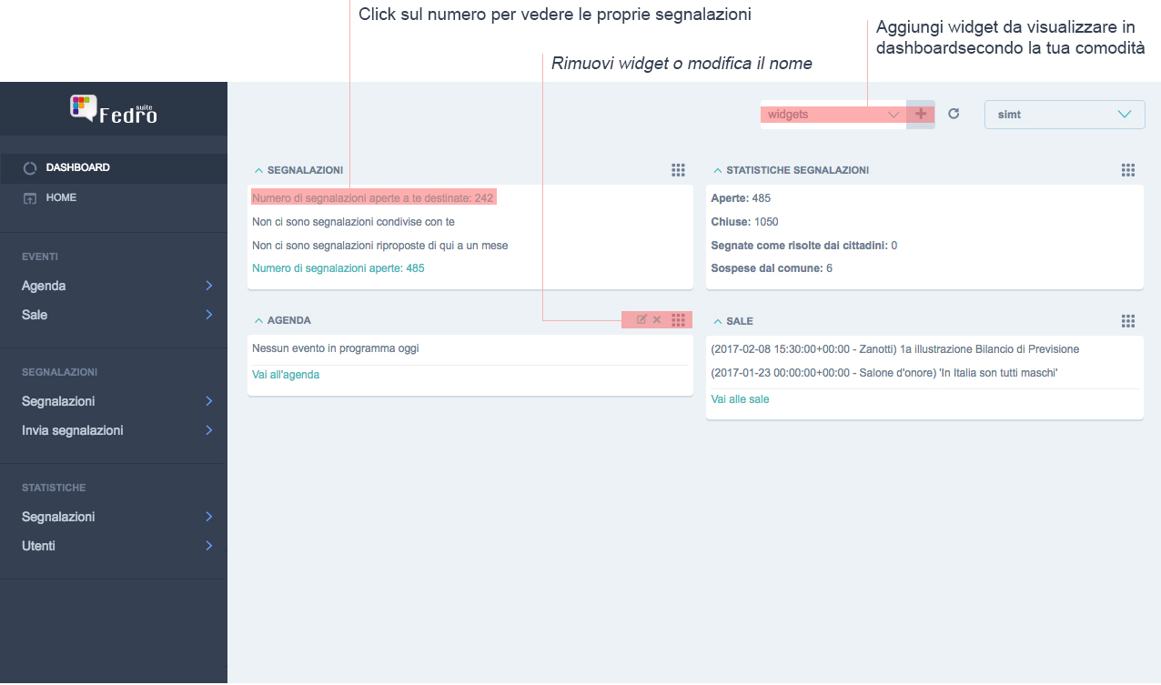 preview della dashboard