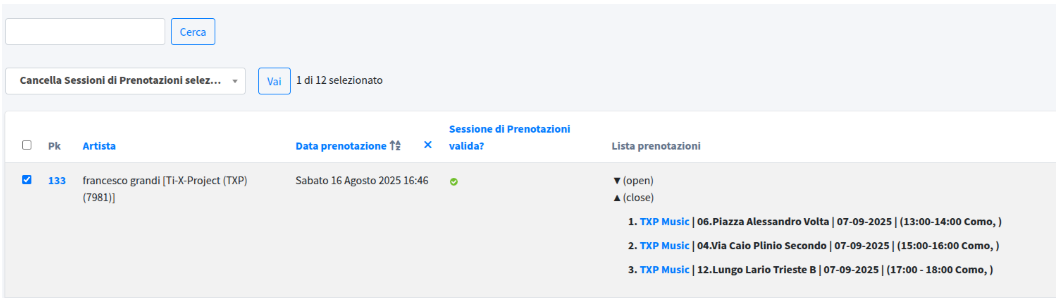 Cancellare sessione intera