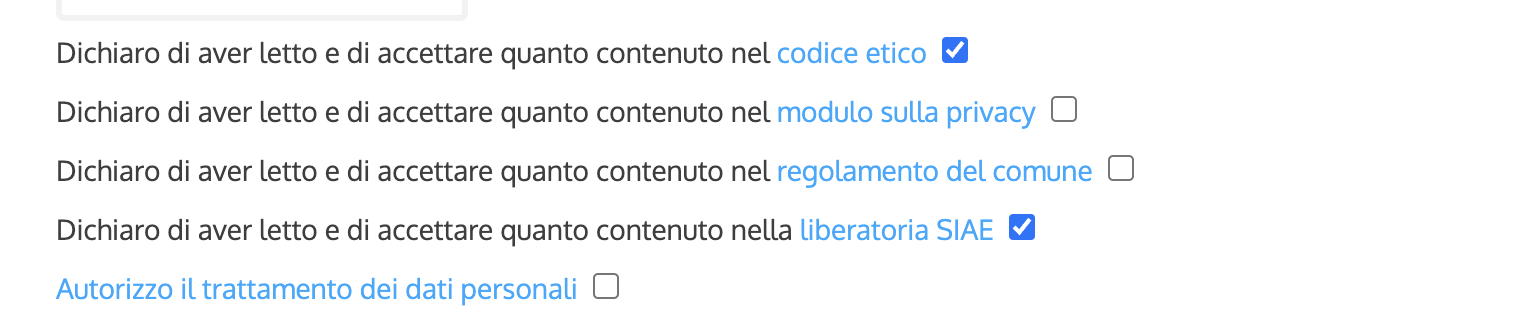 Elenco delle informative da accettare