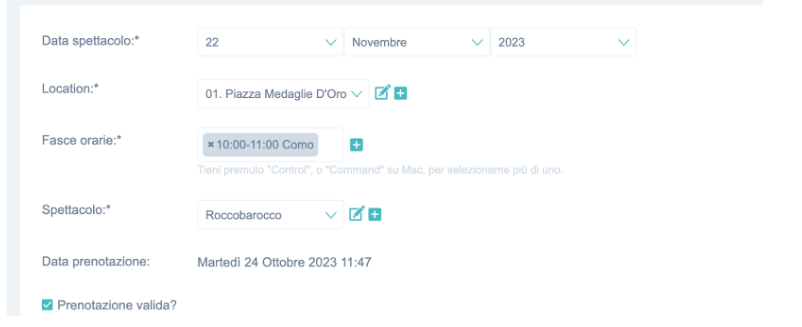 screenshot modifica fascia oraria