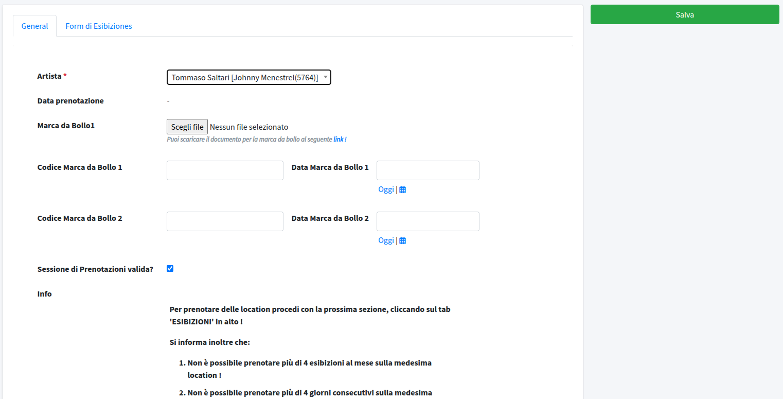 Compilazione sessione di prenotazione