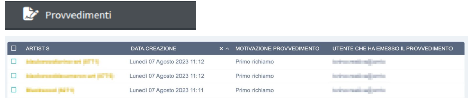 screenshot provvedimenti