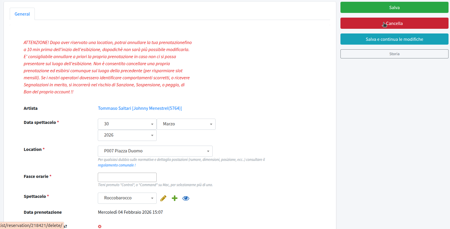 Annullare esibizione