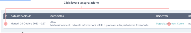screenshot lista segnalazione