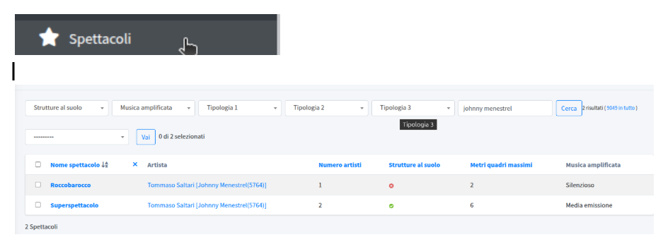 Screenshot spettacoli