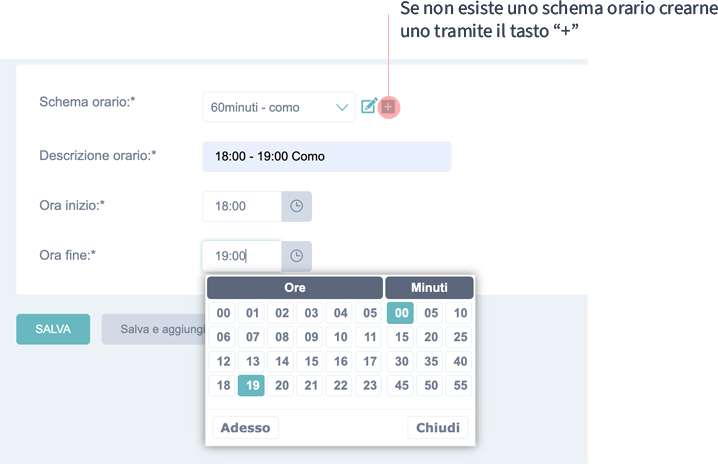 screenshot processo aggiunta schema orario