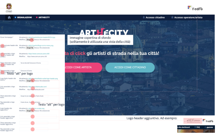 Schermata cambio loghi homepage