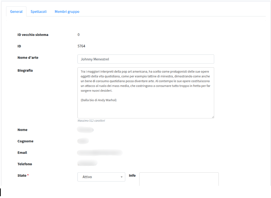 Screenshot dettagli artista