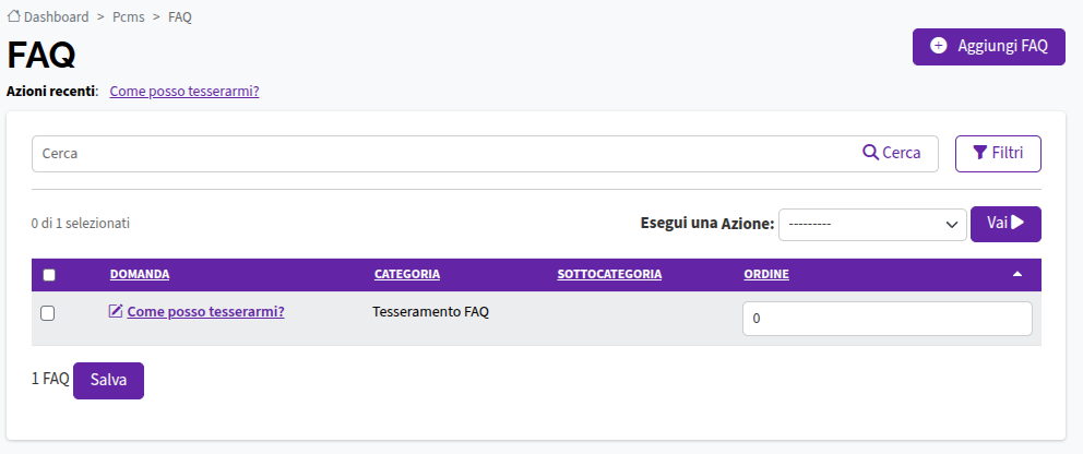 Schermata FAQ