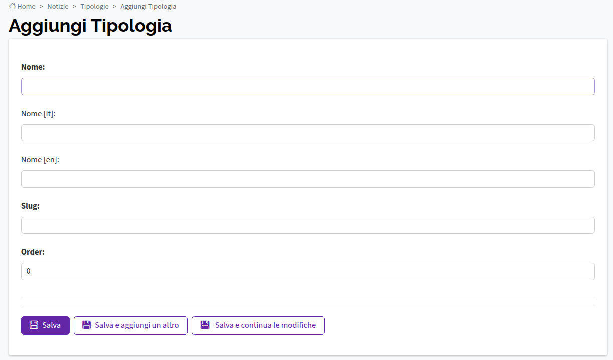 Aggiungi tipologia notizia