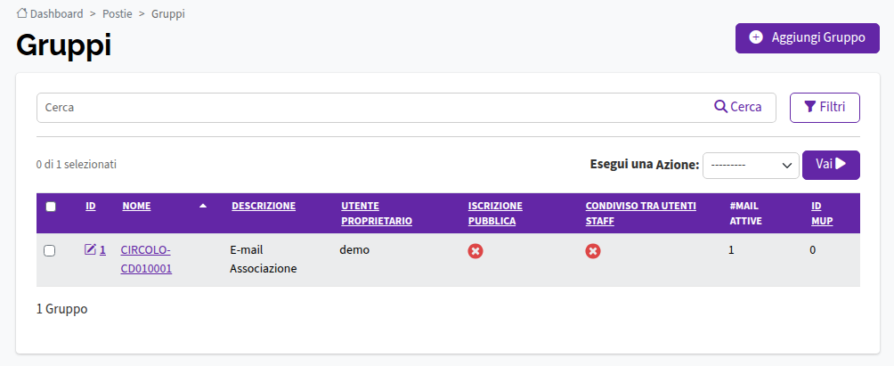 Comunicazione - Gruppi lista