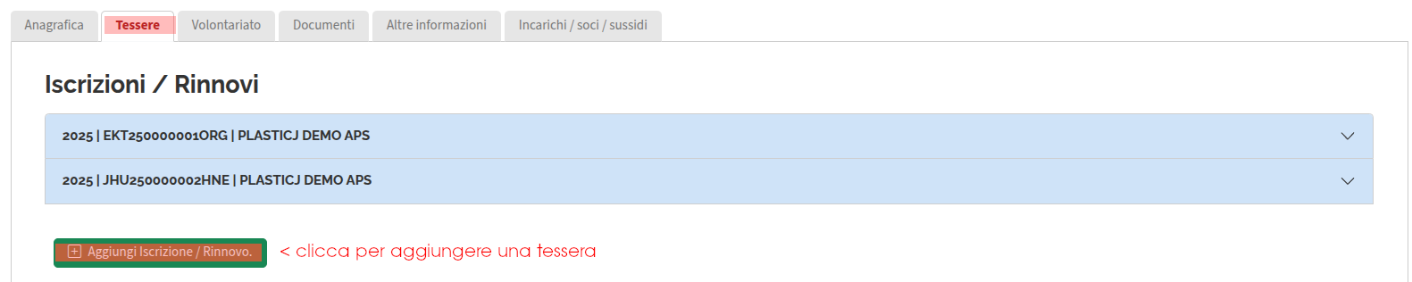 Tesseramento Soci (aggiungi tessera 1)