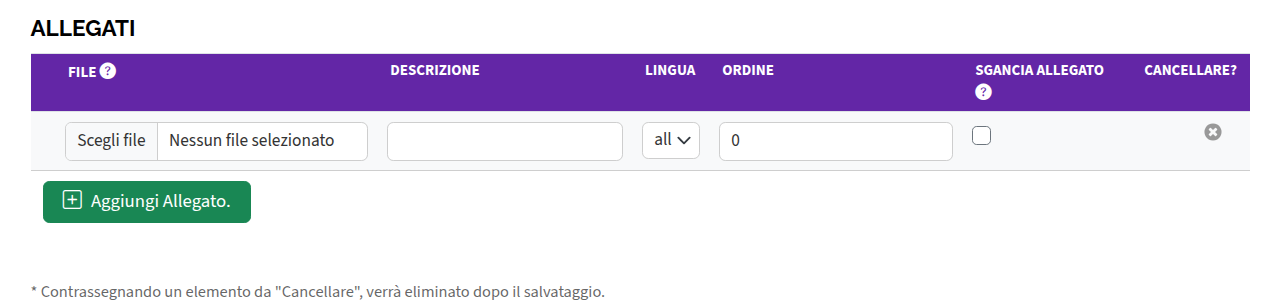 Aggiungi nuovo allegato da modifica pagina