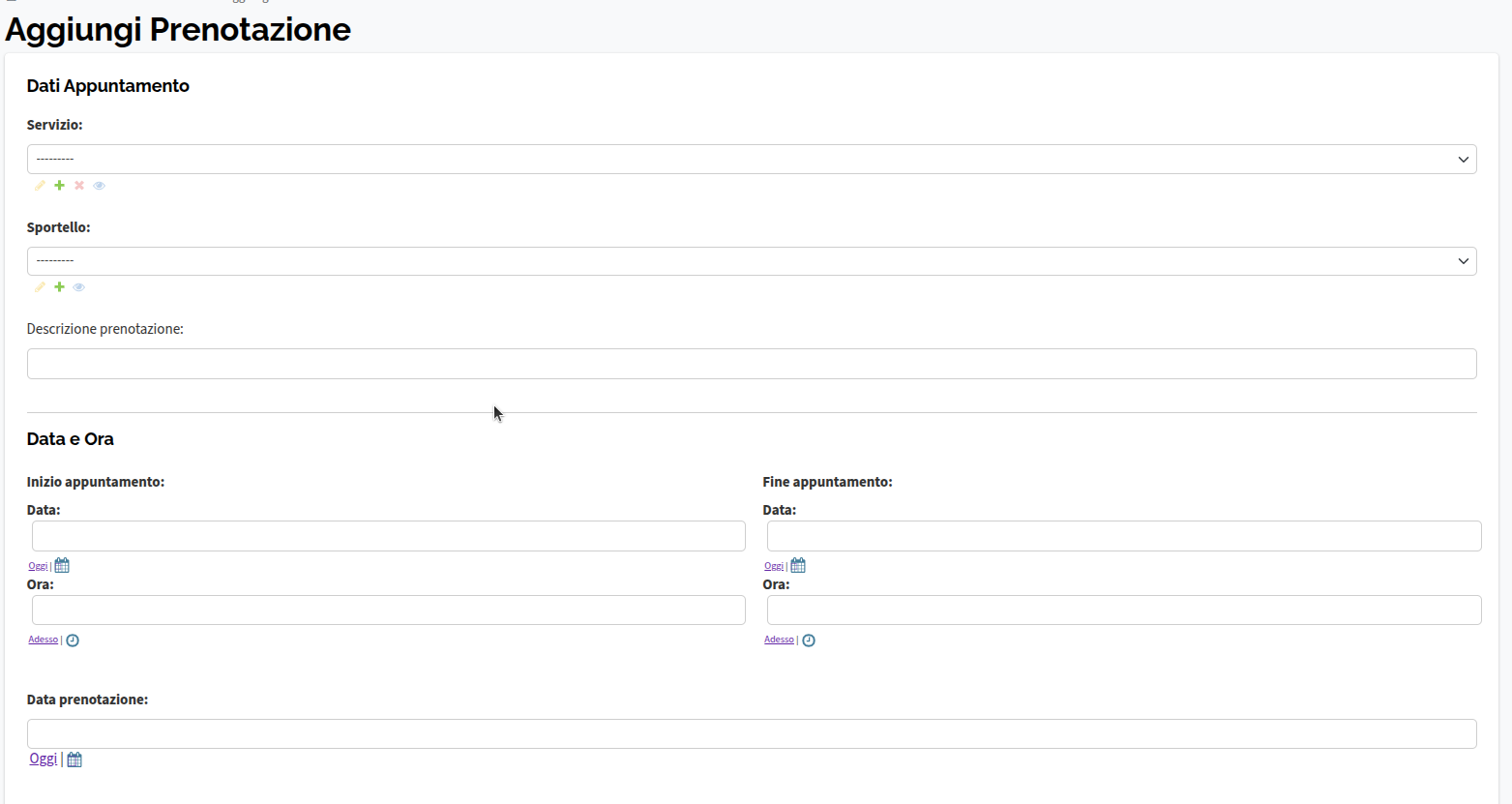 dati creazione prenotazione