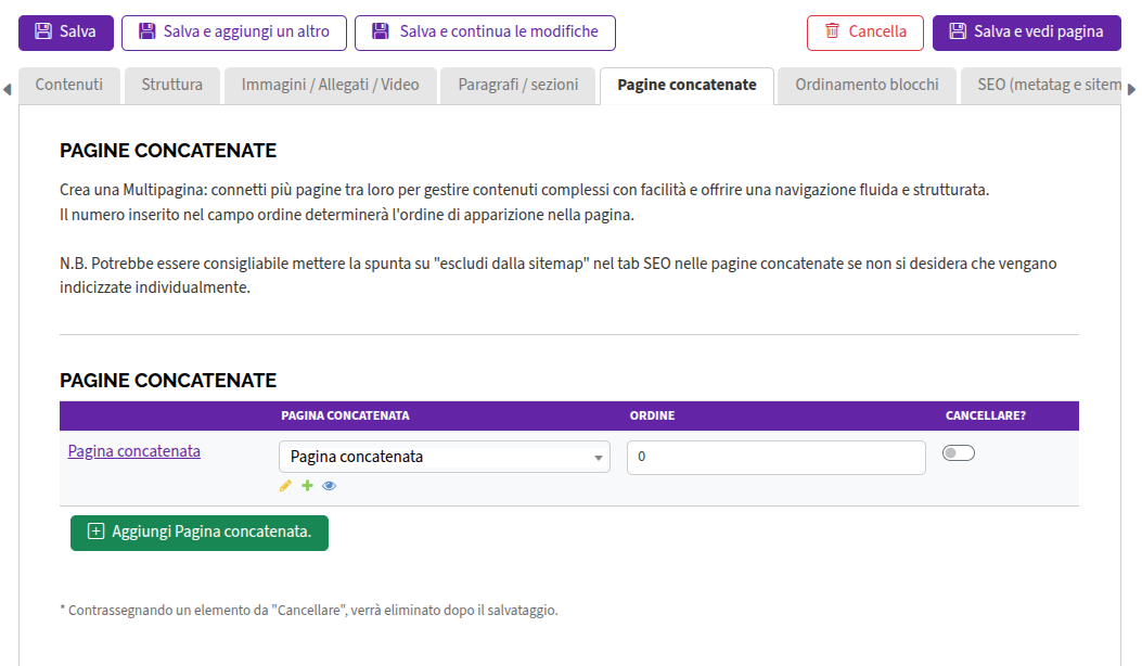 Aggiungi pagine concatenate