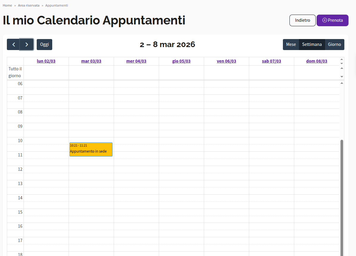 Calendario settimanale appuntamenti