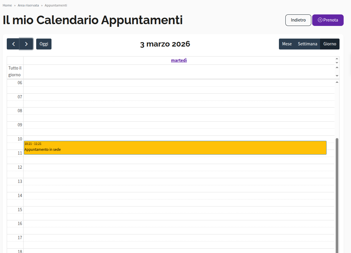 Calendario giornaliero appuntamenti