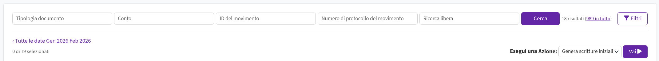 Azione genera scritture iniziali