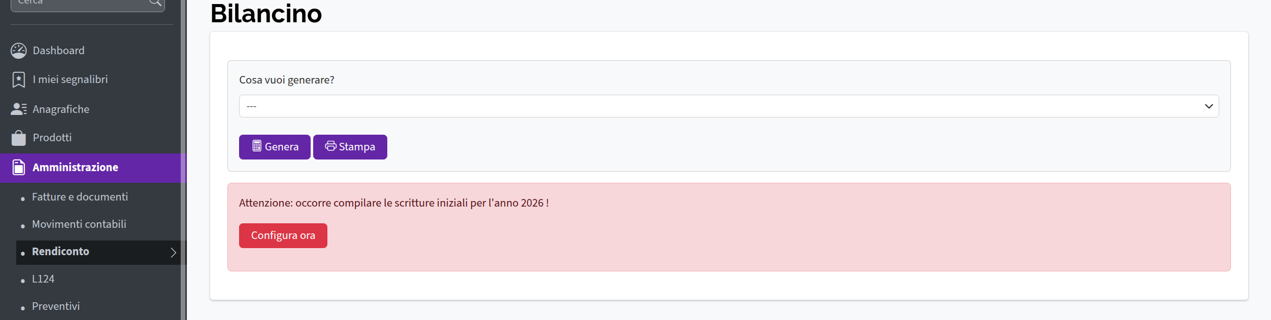 Schermata 1 per esportazione bilancino