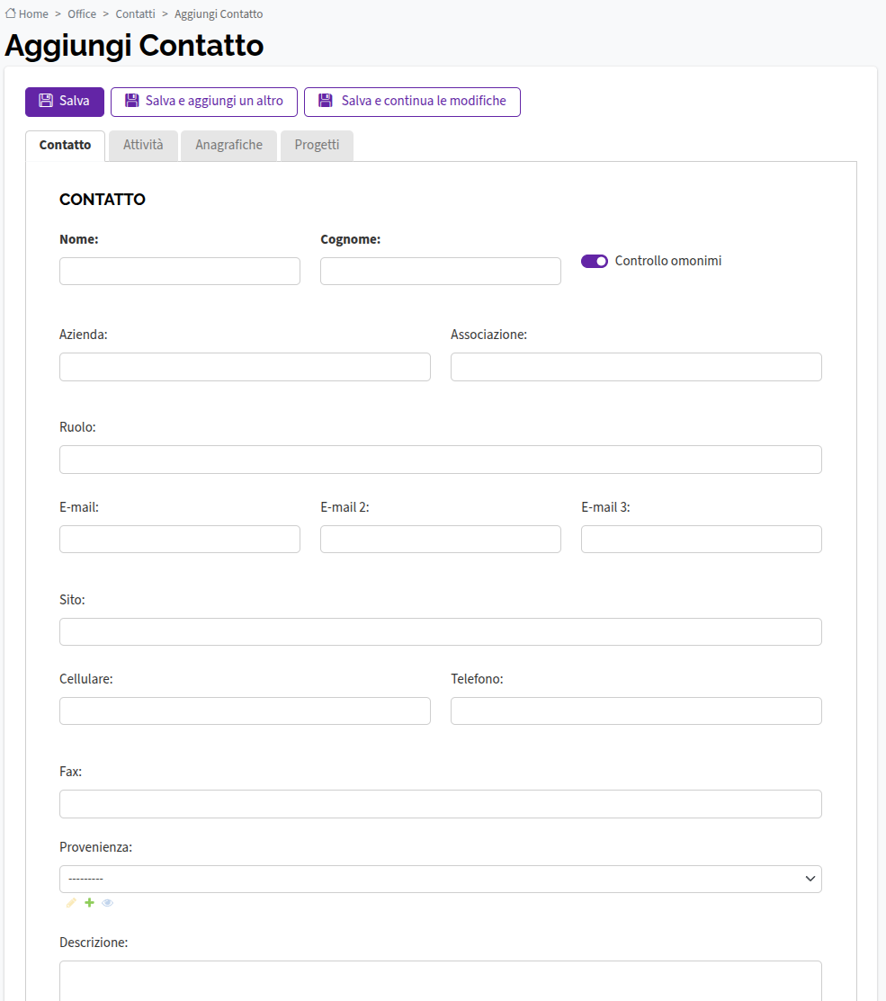 Aggiungi Contatto CRM