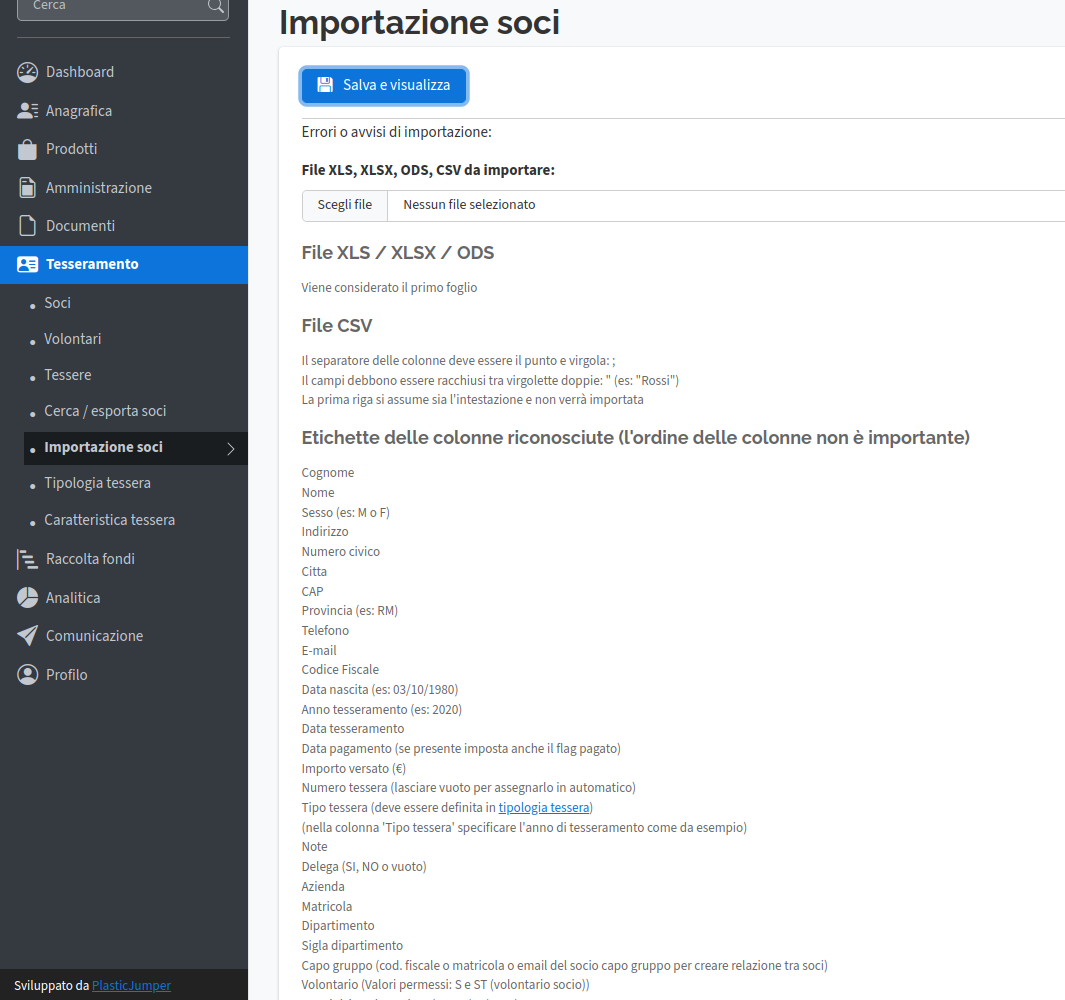 Importazione soci