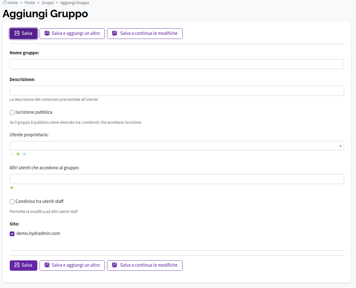 Comunicazione - Aggiungi Gruppo