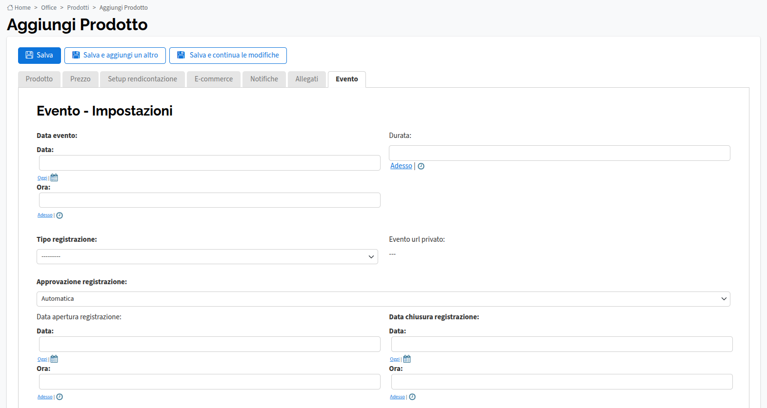 Prodotto di tipo evento