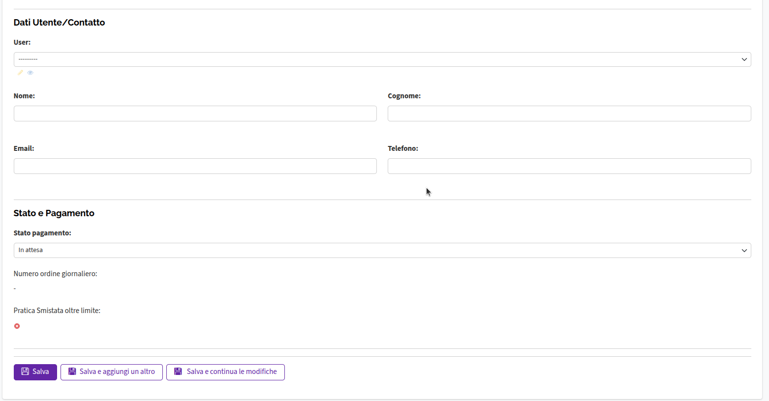 Dati relativi all'utente che fa la prenotazione