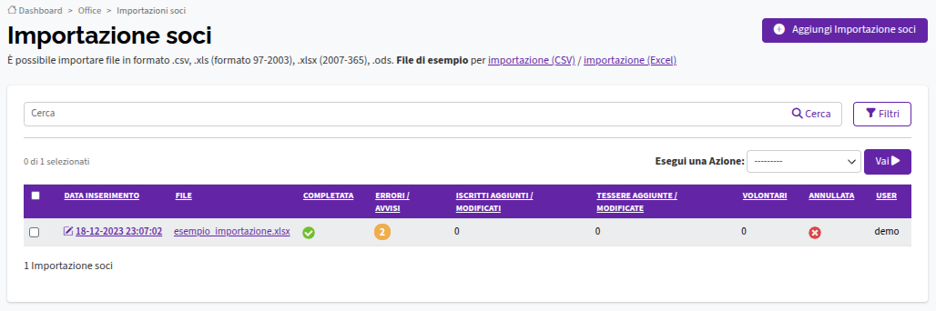 Tessera Importazione Soci