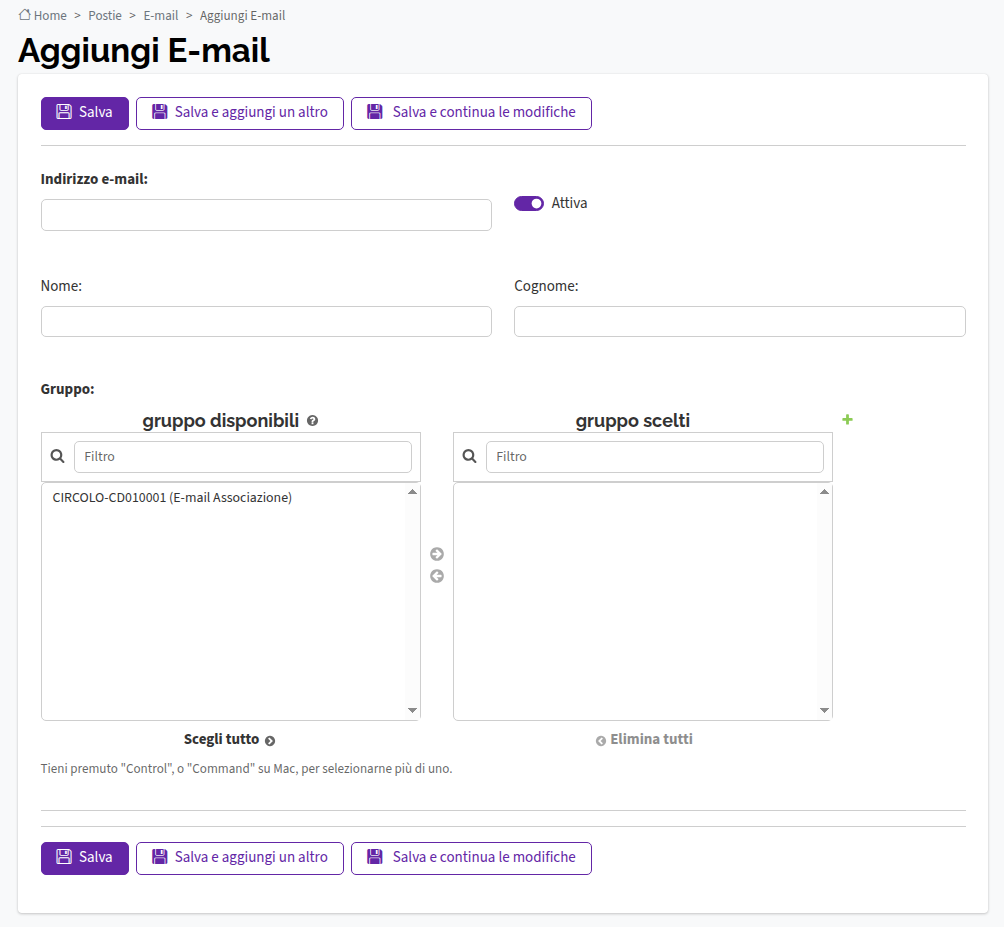 Comunicazione - Aggiungi Email