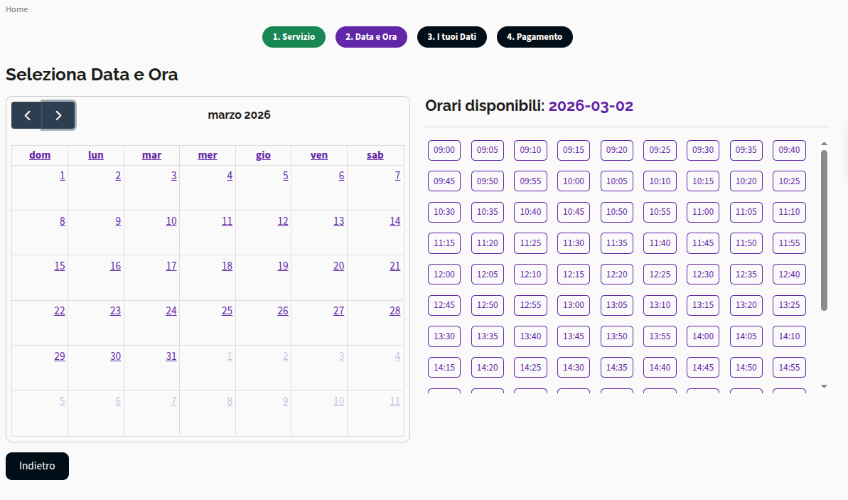 Scelta data e ora appuntamento