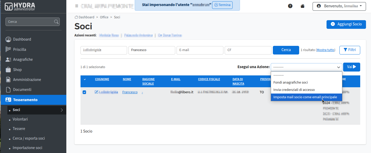 Tesseramento - Soci - Cambio email