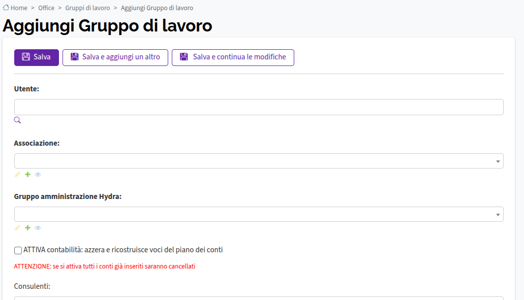 Aggiungi Gruppi di lavoro