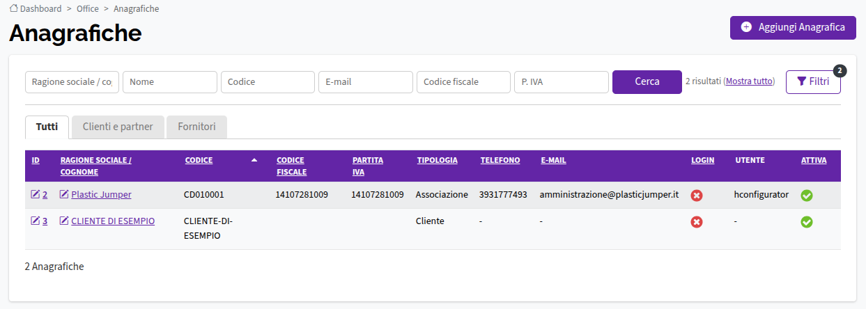 Lista anagrafiche