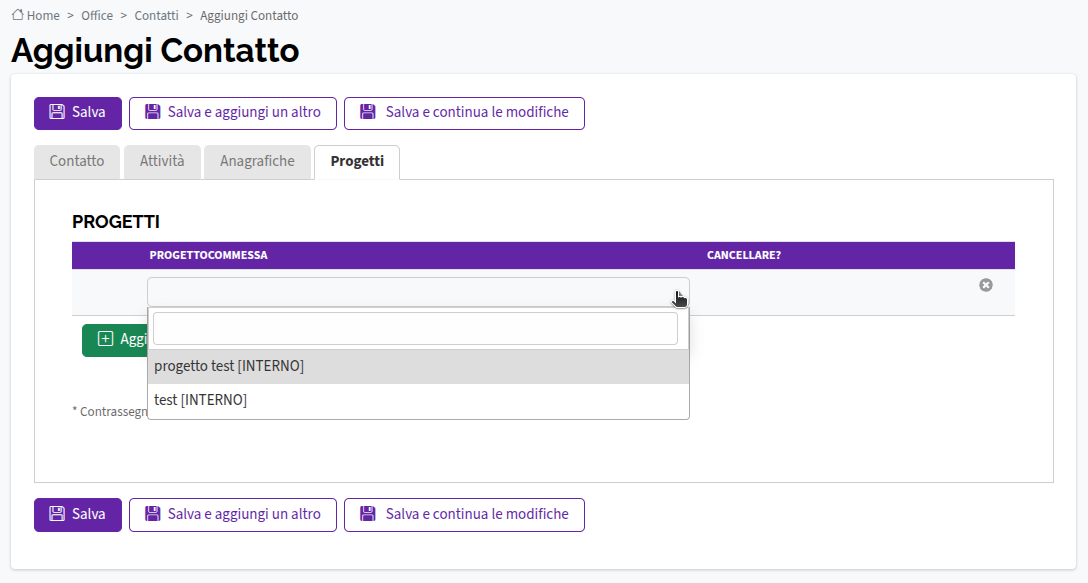 Aggiungi Contatto "Progetto"