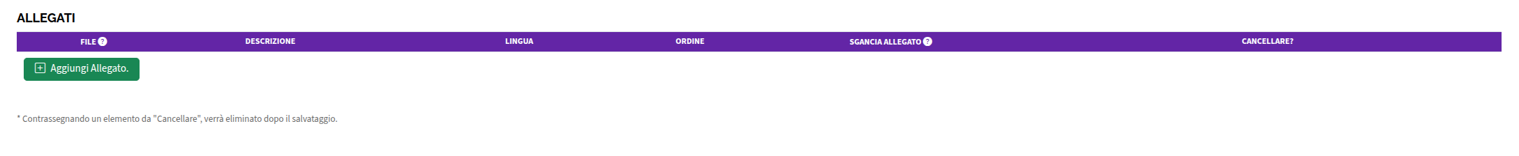 Aggiungi nuovo allegato da modifica pagina