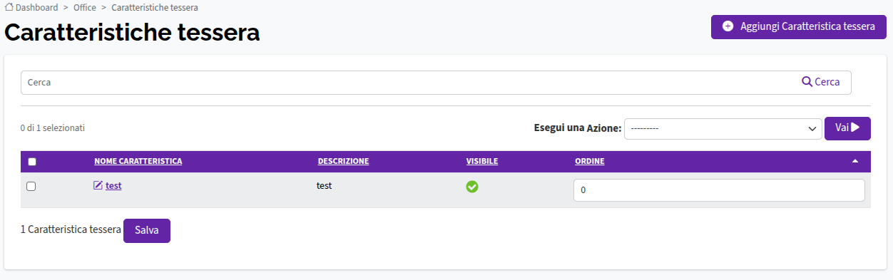 Caratteristica Tessera