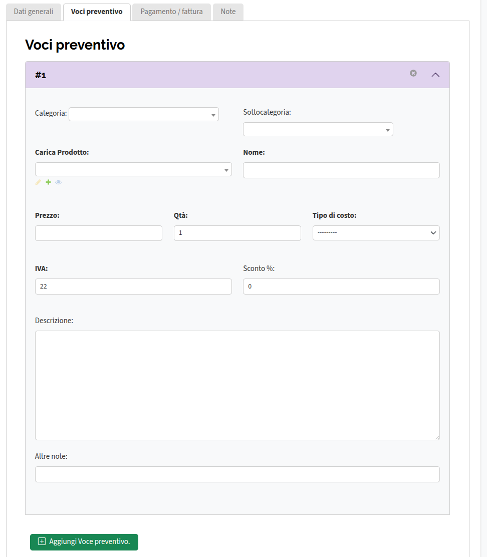 Aggiungi Preventivo Voci