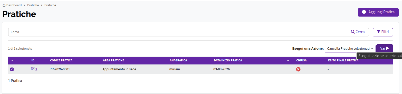 Eliminazione di massa di prenotazioni