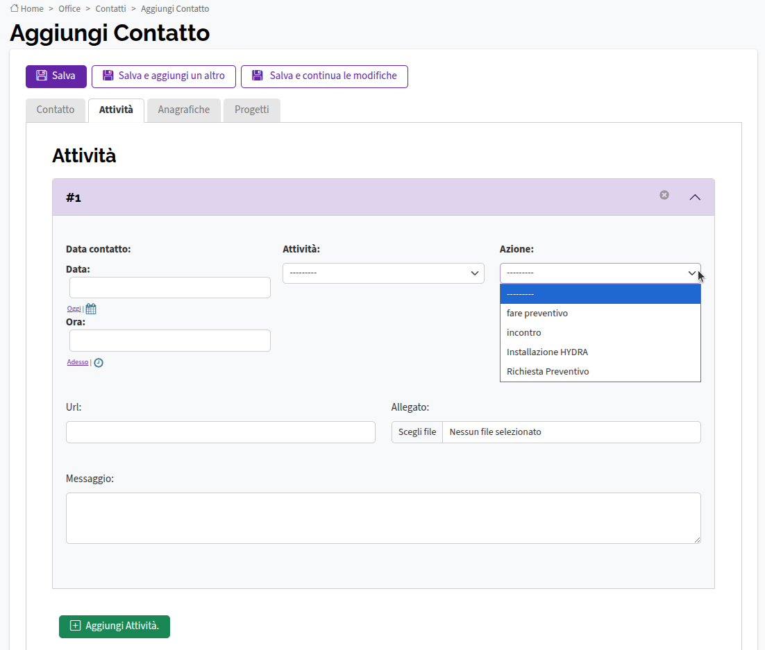 Aggiungi Contatto "Attività"