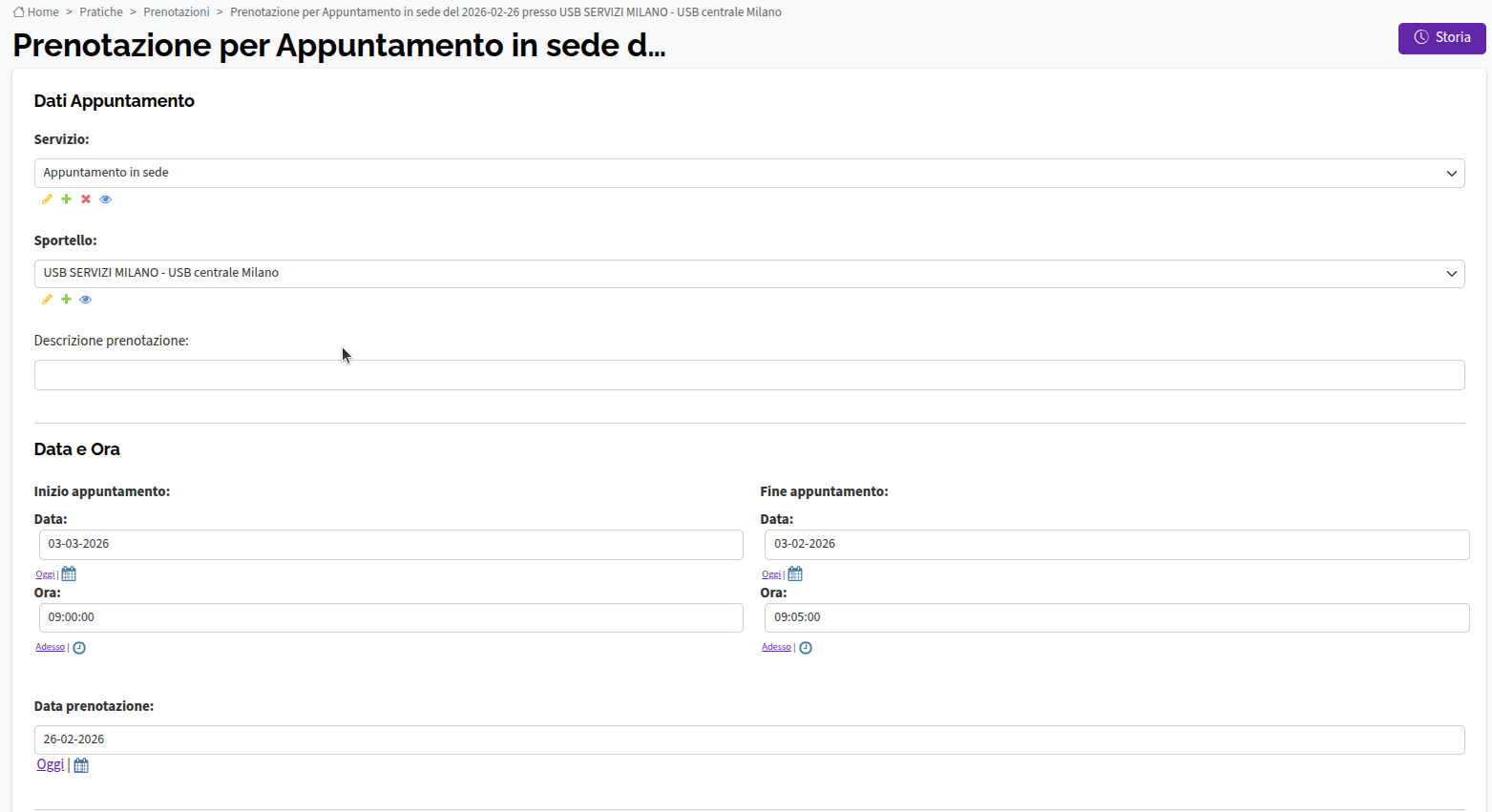 Pagina di modifica prenotazioni