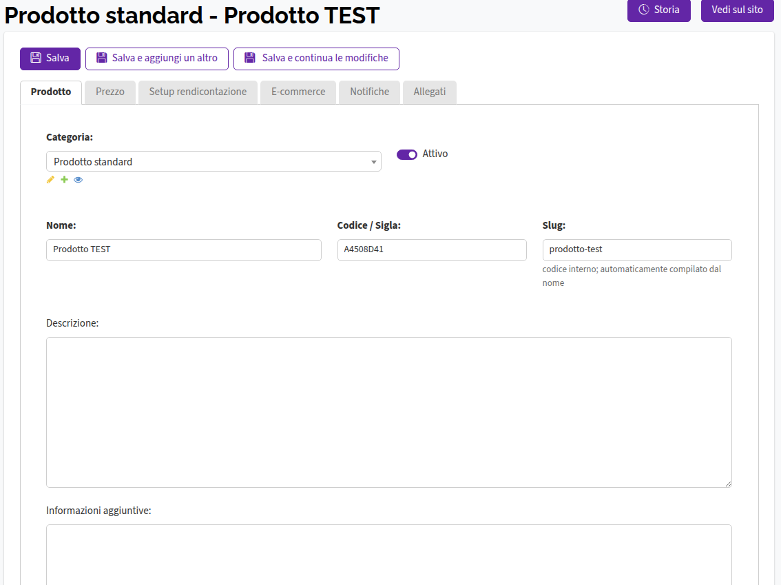 Primo tab Prodotti shop