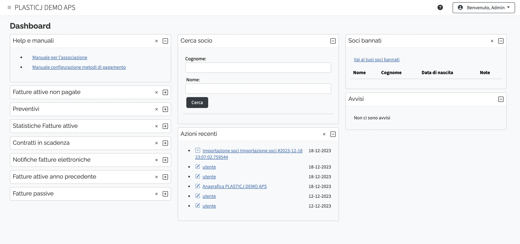 Dashboard gestionale Hydra configurabile